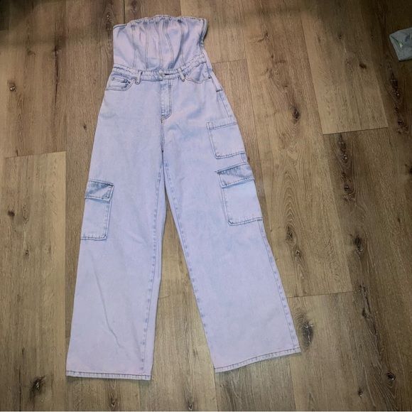 Wild Fable Women’s Tube Cargo Denim Jumpsuit in Lavender | Size Small - Picture 3 of 13